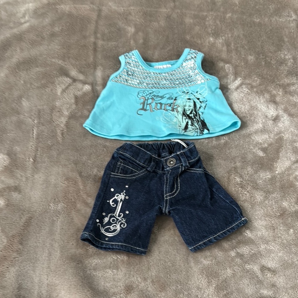 Rock Graphic Tank and Denim Shorts Set